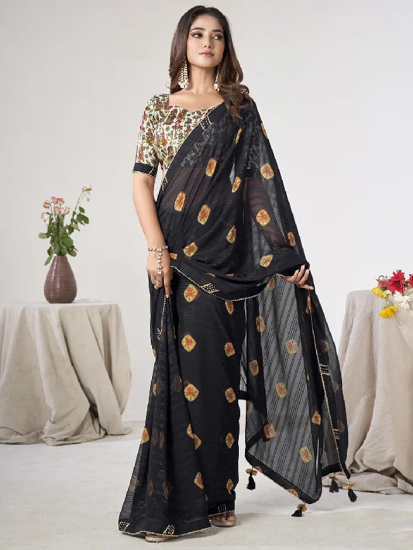 Women's Georgette Off White Embellished Designer Saree With Blouse Piece Lightweight Tunic Blouse
