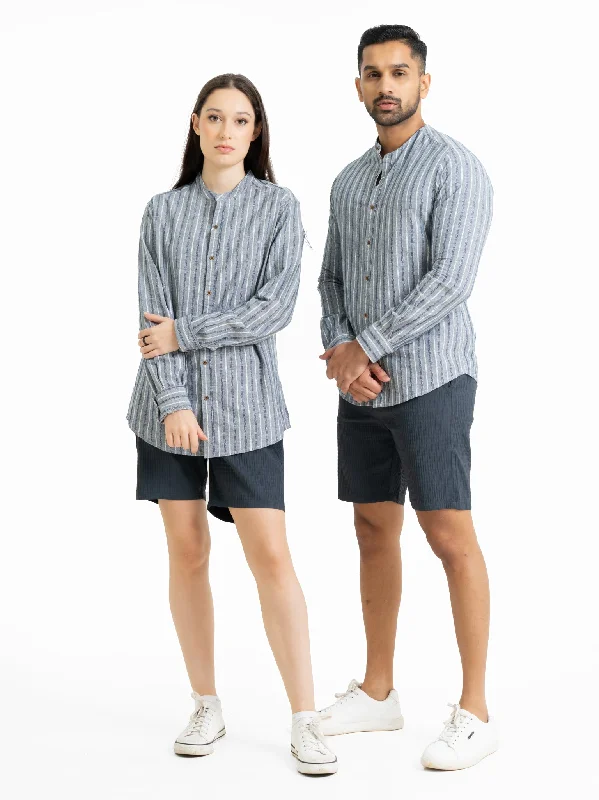 DEEDAT TUSCAN HUES Regular Fit Long Sleeve Casual Shirt - Blue-- Collared T-Shirt Boat Neck A-Line