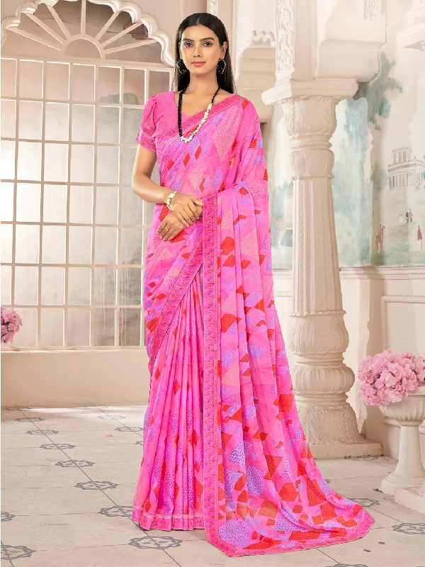 Women's Chiffon Pink Embellished Designer Saree With Blouse Piece Office Formal Blouse Women's Chiffon Pink Embellished Designer Saree With Blouse Piece Office Formal Blouse
