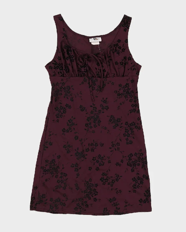 Vintage 90s Heart Soul Purple Tie Front Floral Mini Dress - L Comfortable Casual Mini Dress