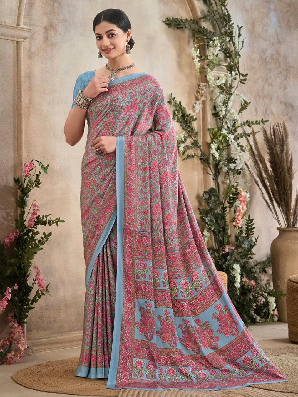 Women's Crepe Grey Printed Designer Saree With Blouse Piece Modern Work Blouse