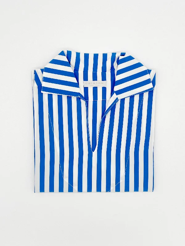 THE COTTON CAPRI SHIRT | BLUE STRIPES-- Rayon Fabric Velvet Fabric Corduroy Fabric