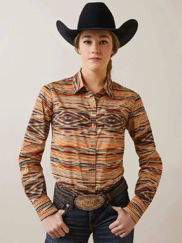 Ariat 10046704 Womens Kirby Stretch Shirt Sunset Saltillo Tan-- Beaded Sequined Faux Fur