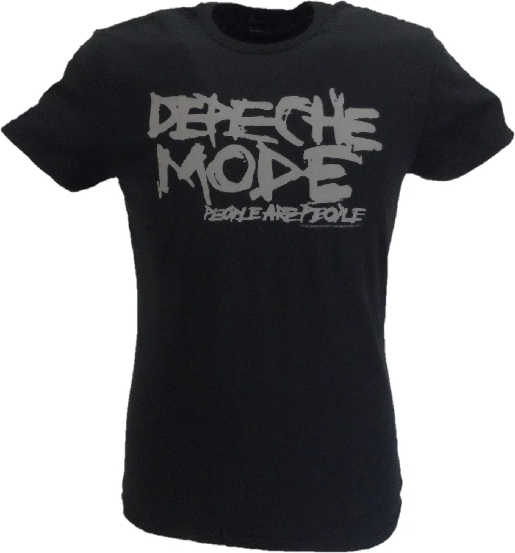 Ladies Black Official Depeche Mode People Are People T Shirt-- Zippered Buttoned Snapped