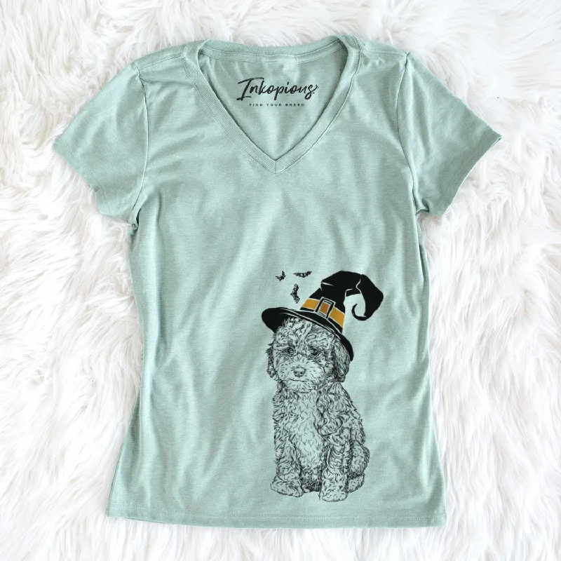 Witch Sweet Tea the Mini Doodle - Women's V-neck Shirt-- Spandex Blend Rayon Blend Denim Blend