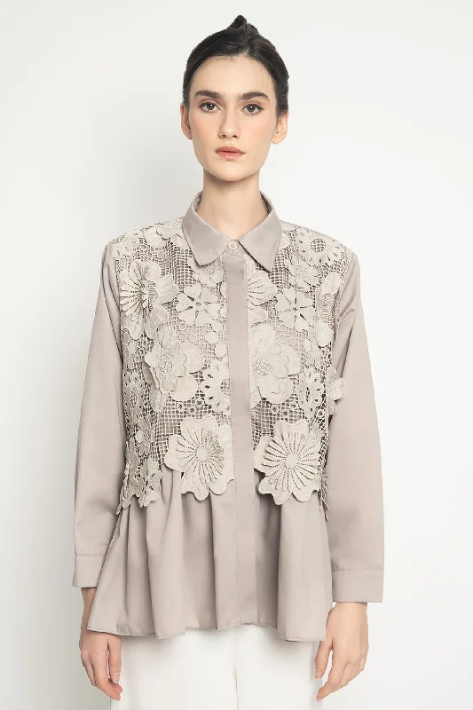 Blooming Shirt in Taupe Grey-- Collared Crew Neck Turtle Neck