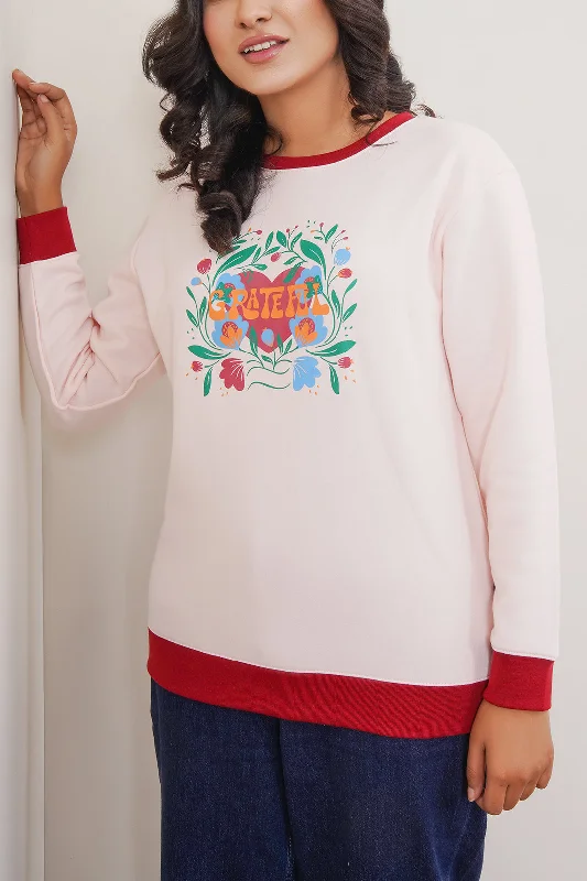 Women Relax Fit Floral Sweat Shirt-- Fleece Nylon Spandex