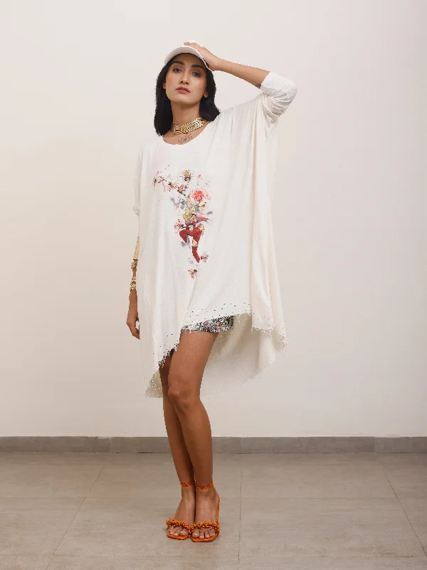 Knitted Printed T-Shirt With Deconstructed Hem Details-- Wool Fabric Cashmere Fabric Tweed Fabric
