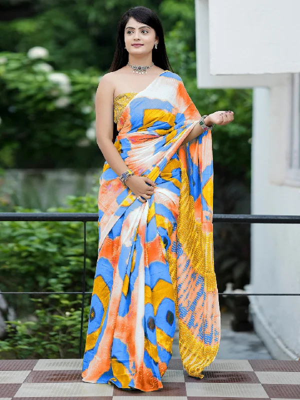 Women's Cotton Mustard Printed Designer Saree With Blouse Piece High Neck Blouse