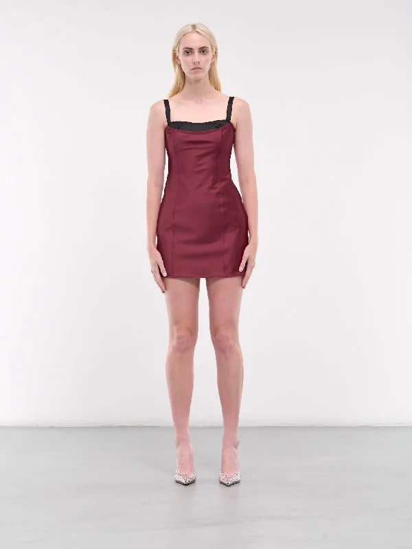 Mini Dress (FW2417-VIVID-BURGUNDY-BLACK) Fashionable Mini Dress with Slits
