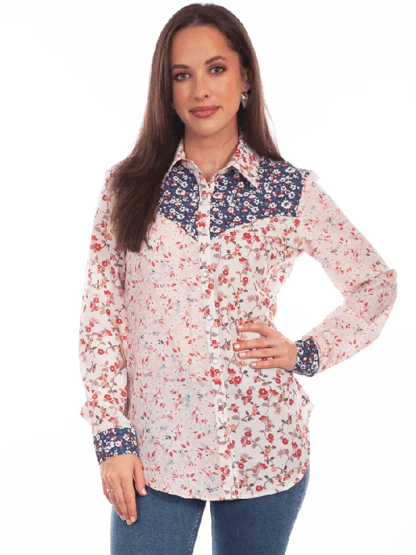 Scully HC829-VTG Womens Floral Print Western Shirt Vintage Pink-- Spandex Blend Rayon Blend Denim Blend