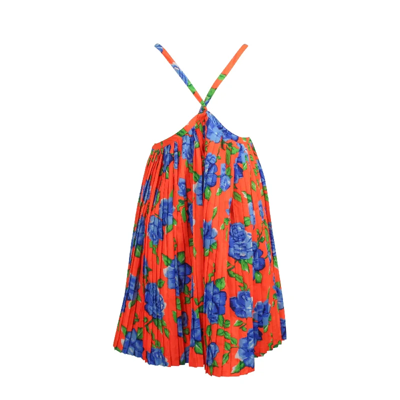 LE JESUS NEON ORANGE LE JESUS PLEATED TRAPEZE MINI DRESS Elegant Vintage Mini Dress