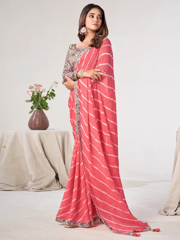 Women's Georgette Cream Embellished Designer Saree With Blouse Piece Elegant Peplum Blouse