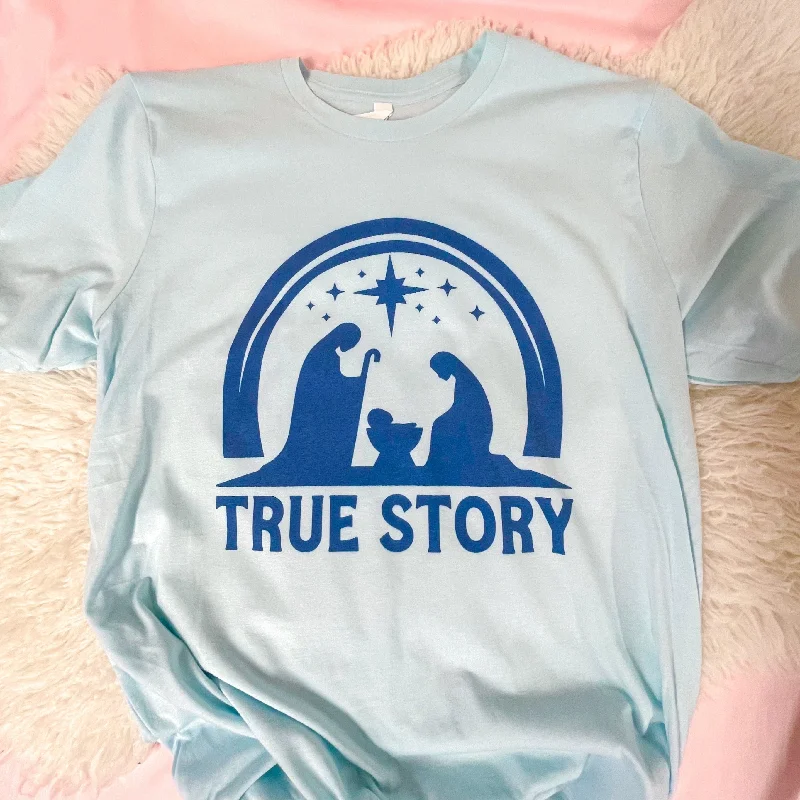 Christmas Themed - True Story - Women's Light Blue Tshirt S186-- Elegant Classic Vintage