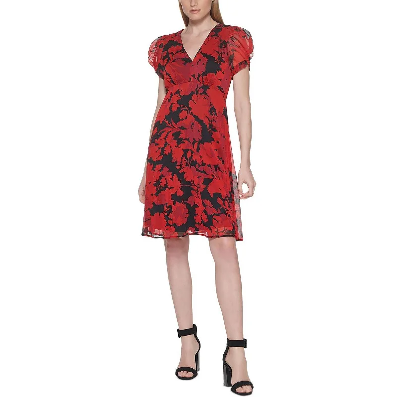 Plus Womens Floral Print Evening Wear Mini Dress Elegant Satin Mini Dress