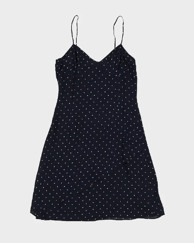 Vintage 90s Lauren By Ralph Lauren Navy Polka Dot Mini Dress - XS Chic Sleeveless Mini Dress