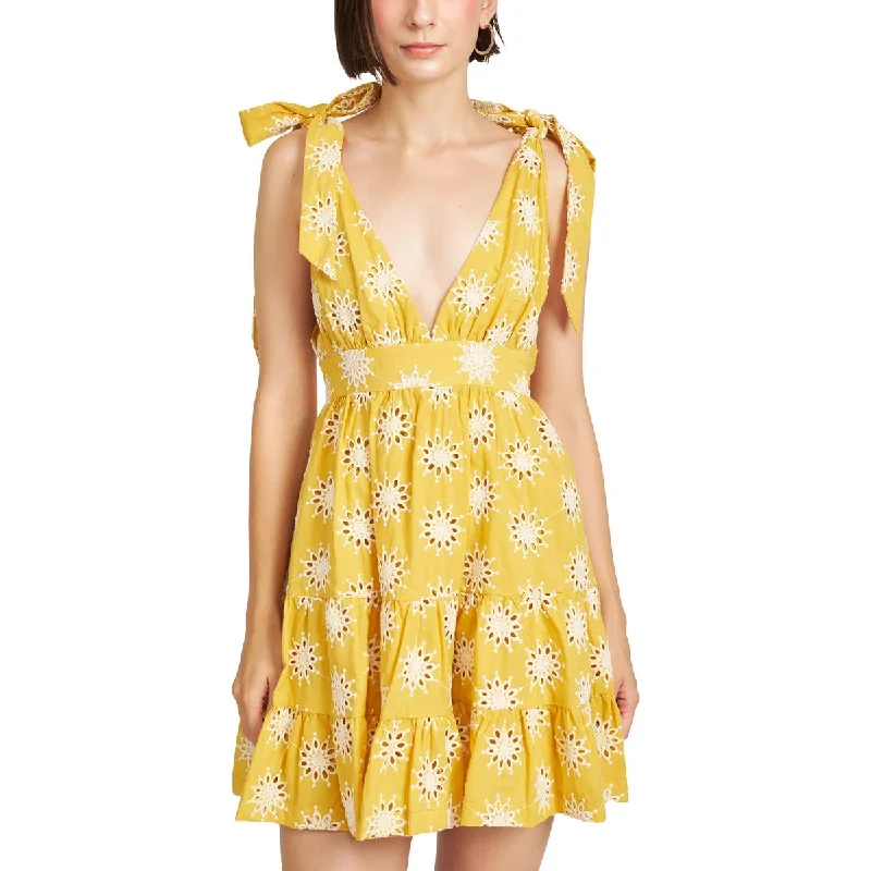 Brooke Womens Eyelet Embroidered Mini Dress Stylish Sweetheart Mini Dress