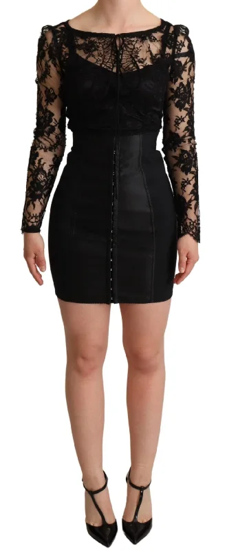 Dolce & Gabbana  Black Lace Corset Mini Dress Comfortable Smocked Mini Dress