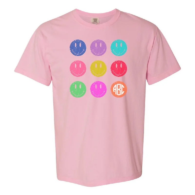 Monogrammed 'Retro Smileys' T-Shirt-- Fleece Fabric Down Fabric Feather Fabric