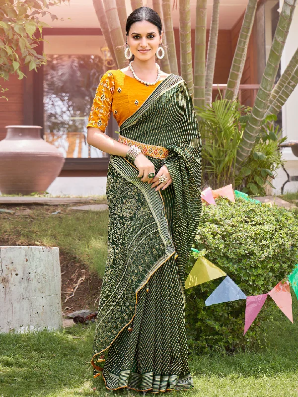 Women's Chiffon Mustard Embellished Designer Saree With Blouse Piece Double-Layered Blouse