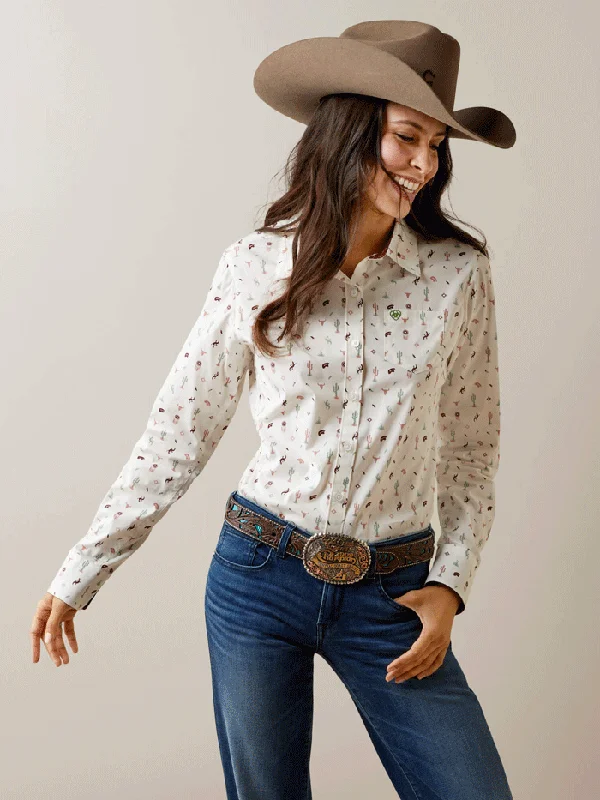 Ariat 10044947 Womens Wrinkle Resist Kirby Stretch Shirt Santa Fe Ivory-- Satin Fabric Silk Fabric Chiffon Fabric