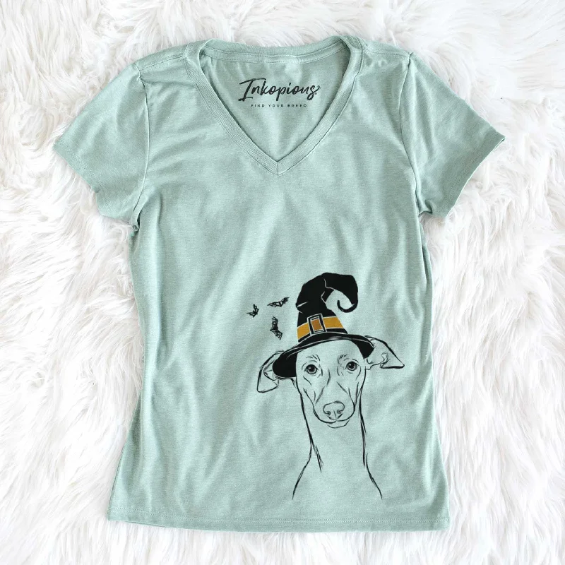 Witch Ziggie the Italian Greyhound - Women's V-neck Shirt-- Ribbed T-Shirt High Neck Heavyweight