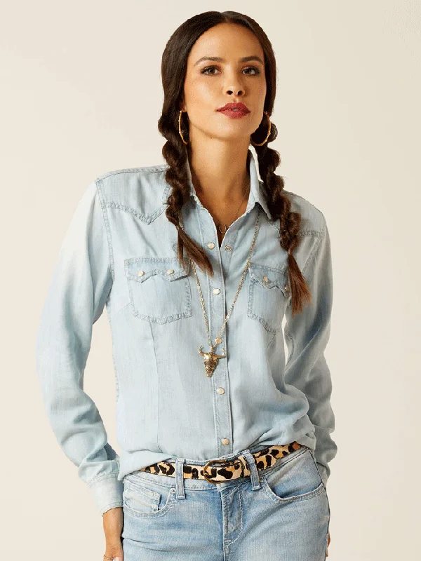 Ariat 10051493 Womens Blues Shirt Bleached Chambray-- Mesh Fabric Canvas Fabric Denim Fabric