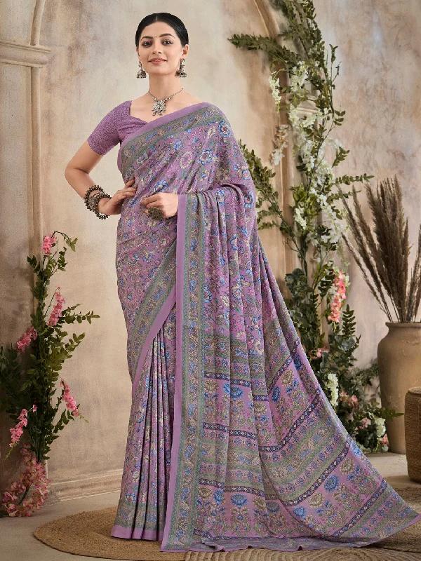 Women's Crepe Mauve Printed Designer Saree With Blouse Piece Everyday Stylish Blouse