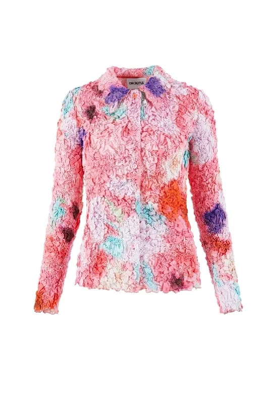 PINK FLORAL SMOCKED SHIRT-- Zippered Front Buttoned Front Snap Front