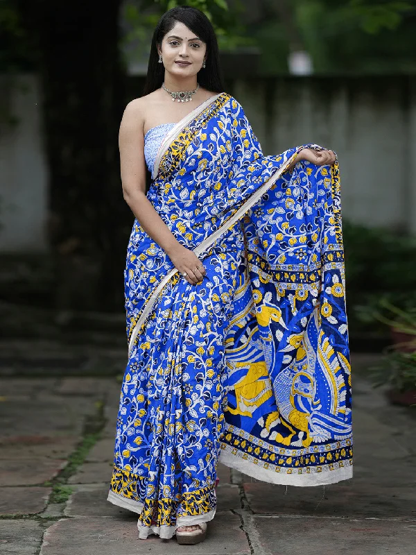 Women's Cotton Blue Printed Designer Saree With Blouse Piece Soft Pastel Blouse