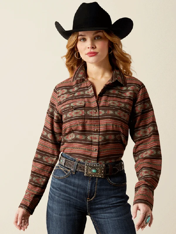 Ariat 10053884 Womens Everyday Western Shirt Soft Silt Serape Print Brown-- Polka Dot Checkered Tartan