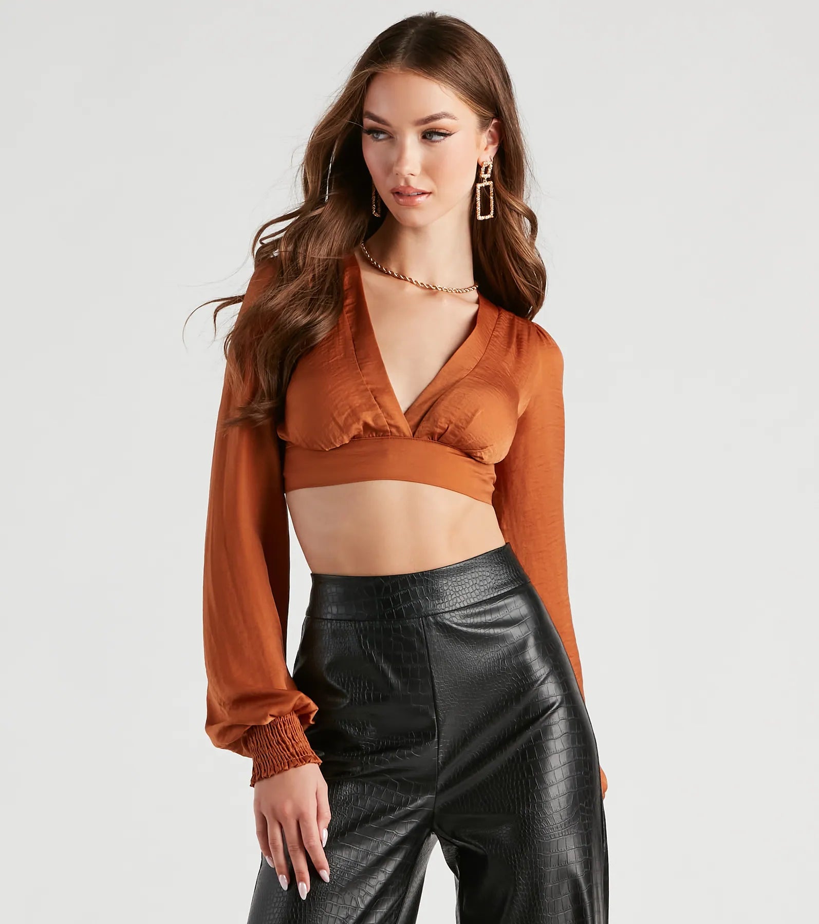 Dreamy Date Vibes Satin Cropped Blouse High Neck Blouse