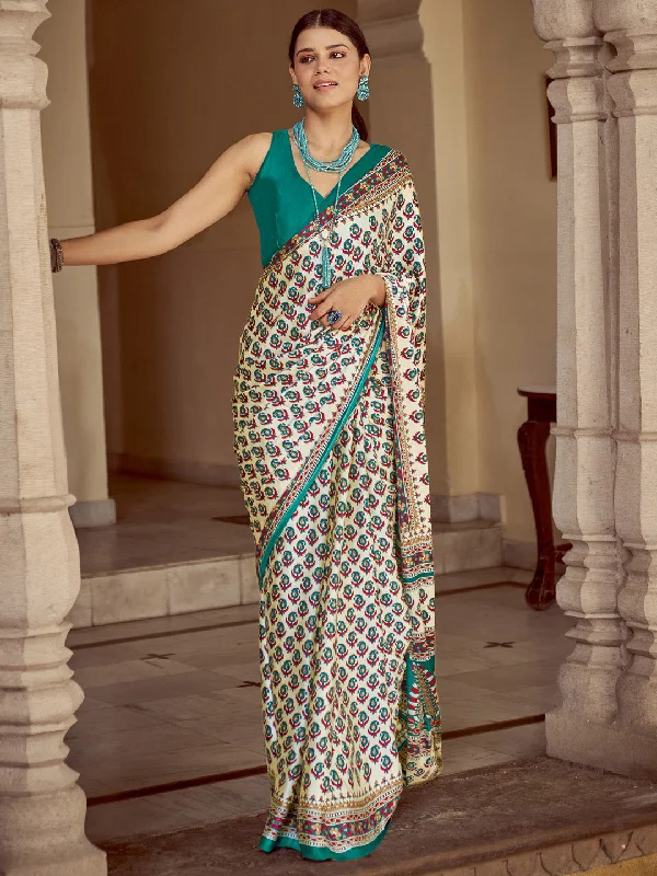 Women's Crepe Blue Printed Designer Saree With Blouse Piece Side Tie Blouse