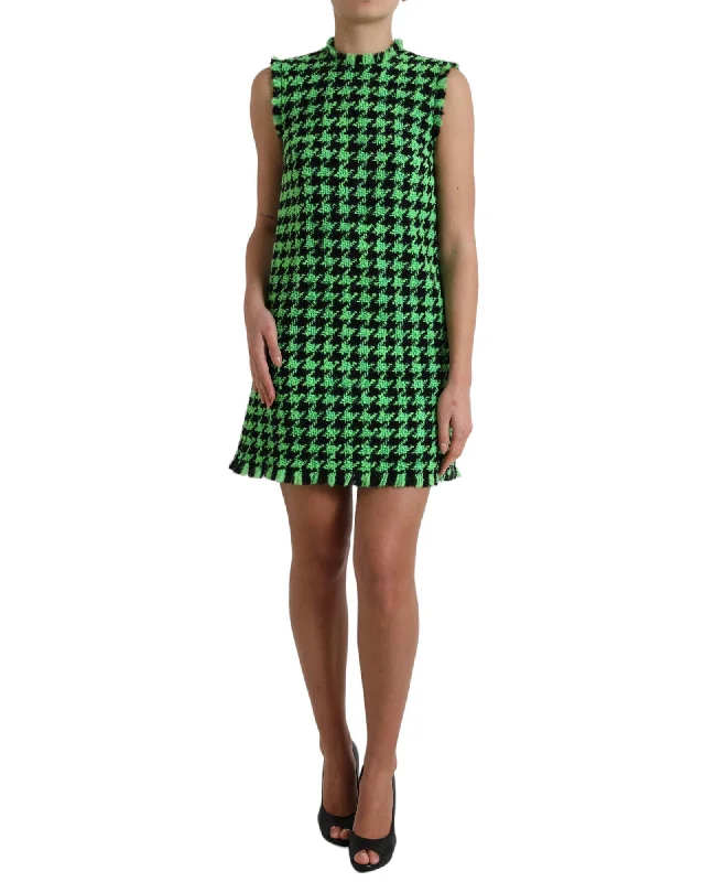 Dolce & Gabbana  Women's Green Houndstooth Mini Dress Trendy Bodycon Mini Dress