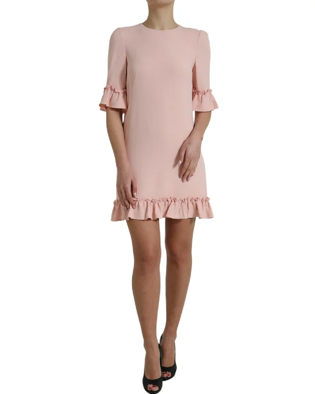 Dolce & Gabbana  Ruffled Mini Dress in Pink Stylish Short-Sleeve Mini Dress