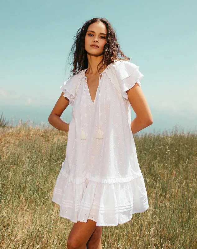 April Mini Dress White Comfortable Wrap Mini Dress