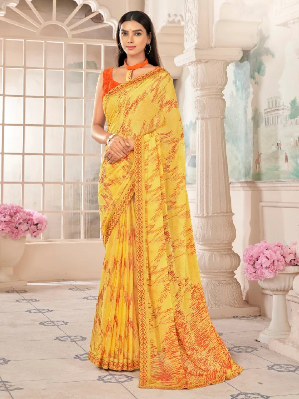 Women's Chiffon Orange Embellished Designer Saree With Blouse Piece Peter Pan Blouse Women's Chiffon Orange Embellished Designer Saree With Blouse Piece Peter Pan Blouse