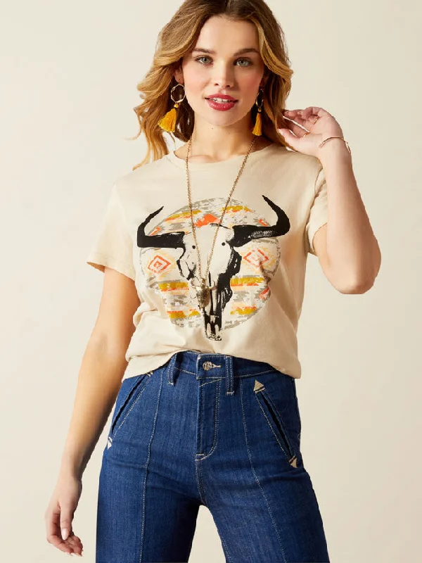 Ariat 10054039 Womens Longhorn Watercolor T-Shirt Natural-- Anti-Pilling Machine Wash Handmade