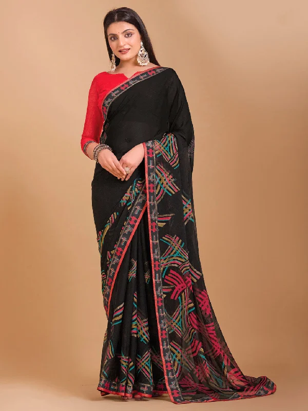 Women's Chiffon Red Embellished Designer Saree With Blouse Piece Embroidered Floral Blouse Women's Chiffon Red Embellished Designer Saree With Blouse Piece Embroidered Floral Blouse