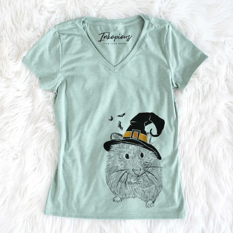 Witch Twitch the Hamster - Women's V-neck Shirt-- Print Jacquard Patchwork