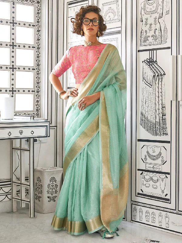 Women's Pure Chiffon Pink Woven Design Designer Saree With Blouse Piece Elegant Office Blouse