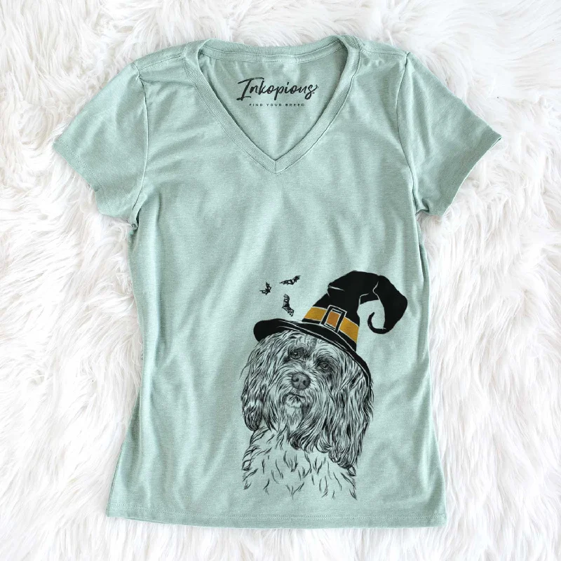 Witch Shenpa the Tibetan Terrier - Women's V-neck Shirt-- Elegant Classic Vintage