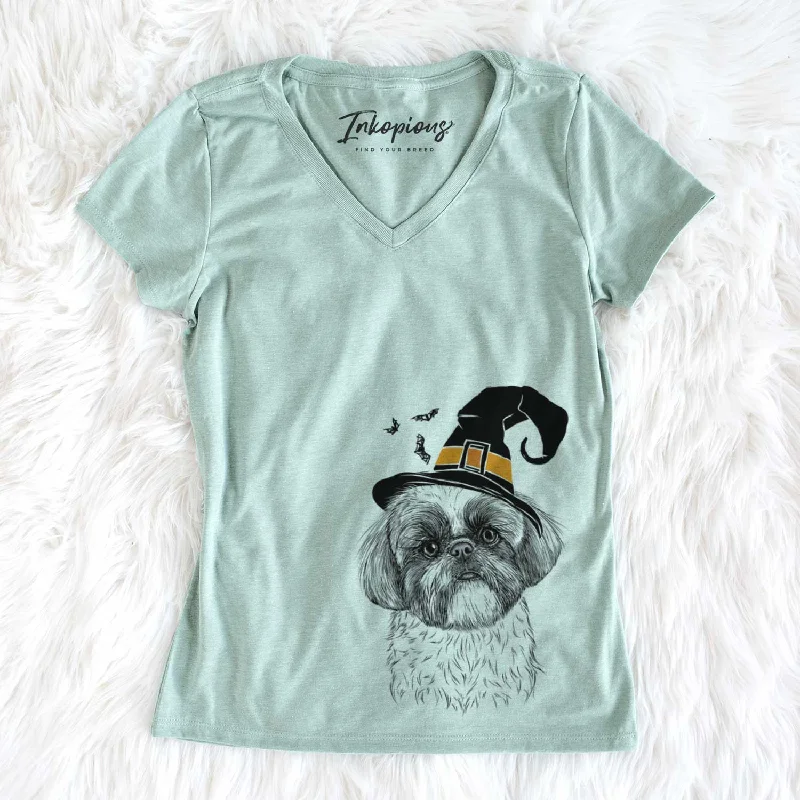 Witch Simon the Shih Tzu - Women's V-neck Shirt-- Chenille Blend Fleece Blend Nylon Blend
