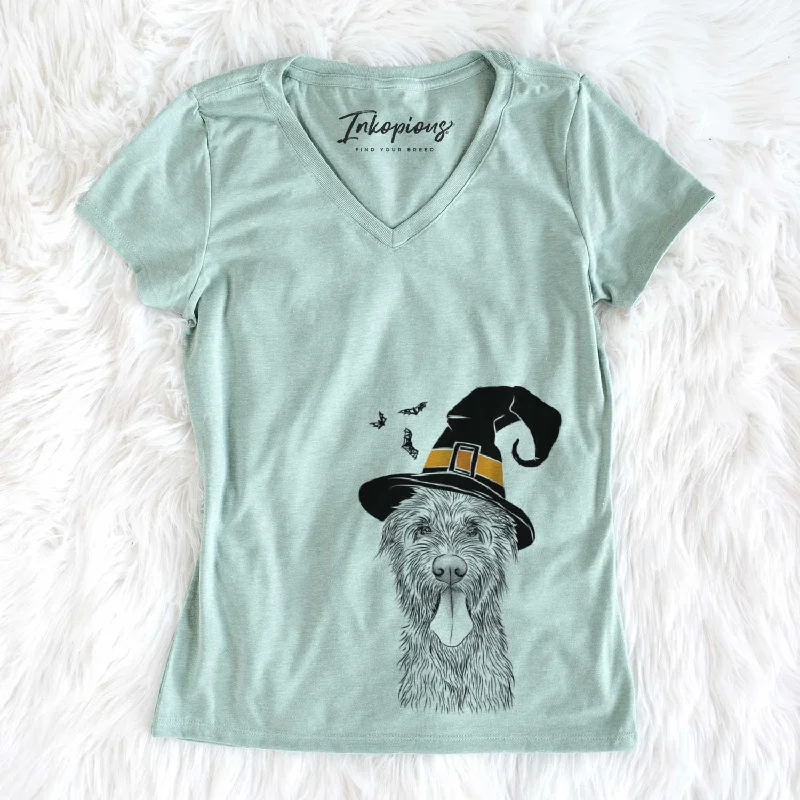 Witch Sullivan the Irish Wolfhound - Women's V-neck Shirt-- Knit Fabric Woven Fabric Fleece Fabric