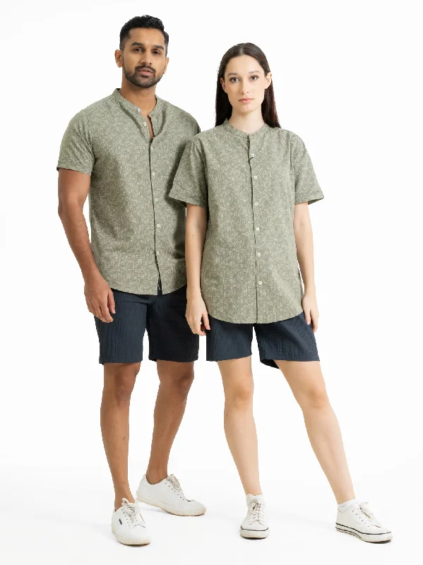 DEEDAT NATURE VERSE Short Sleeve Regular Fit Casual Shirt - Green-- Silk Blend Satin Velvet