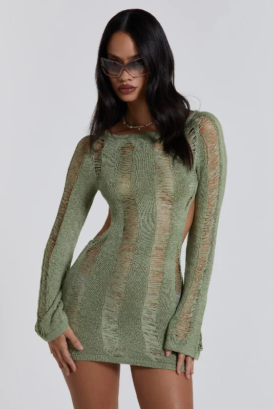Khaki Umbra Mini Dress Trendy Cut-Out Mini Dress