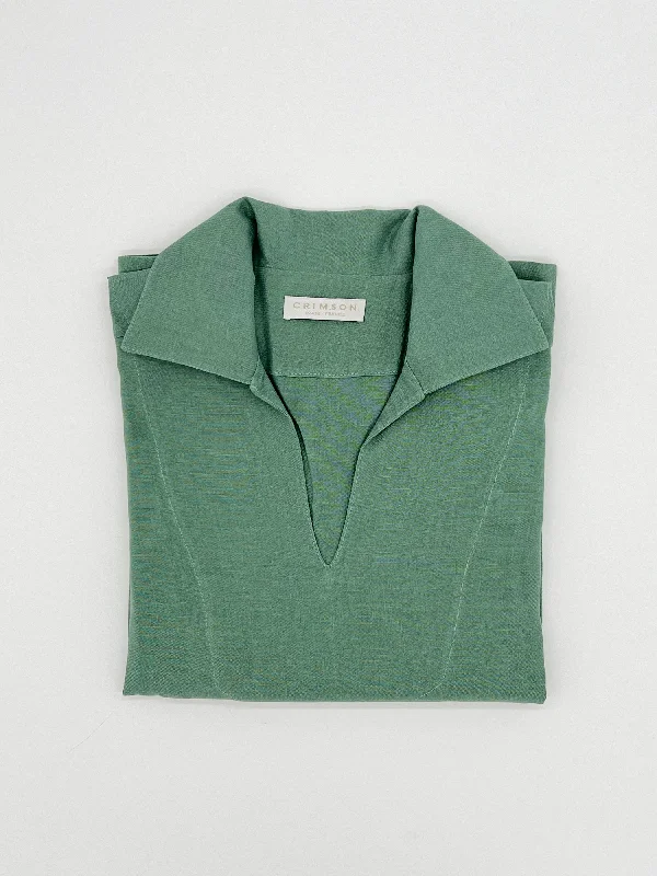 THE LINEN CAPRI SHIRT | SEA GREEN-- Faux Fur Fabric Real Fur Fabric Shearling Fabric