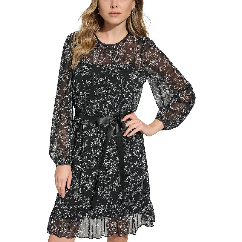 Womens Printed Short Mini Dress Trendy Wraparound Mini Dress