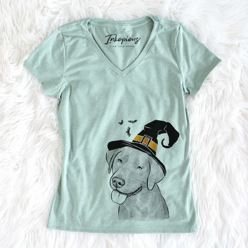 Witch Zeppelin the Black Labrador - Women's V-neck Shirt-- Solid Color Striped Floral