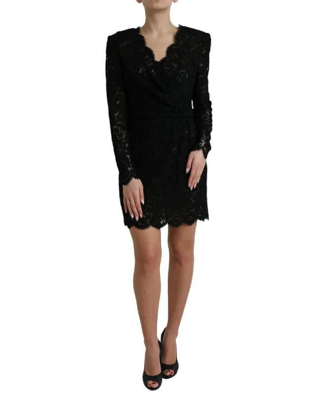 Dolce & Gabbana  Black Lace Mini Dress Trendy A-Line Mini Dress